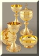 Engraved Chalice, Ciborium and Communion Bowl Set